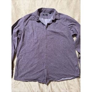 DKNY Men's Long Sleeve Textured Knit Button-Up Casual Shirt Purple